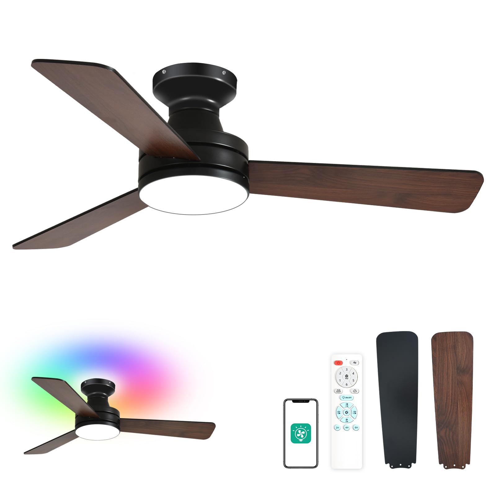 Orison Ceiling Fans with Lights 42 Inch, Low Profile Flush Mount